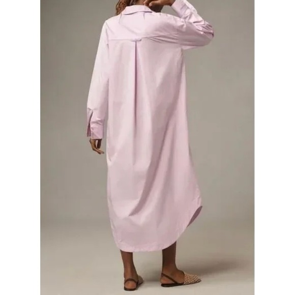 Maeve Anthropologie Soren Shirt Dress Pink Poplin Midi Oversized 1X Small Flaw - Picture 3 of 15